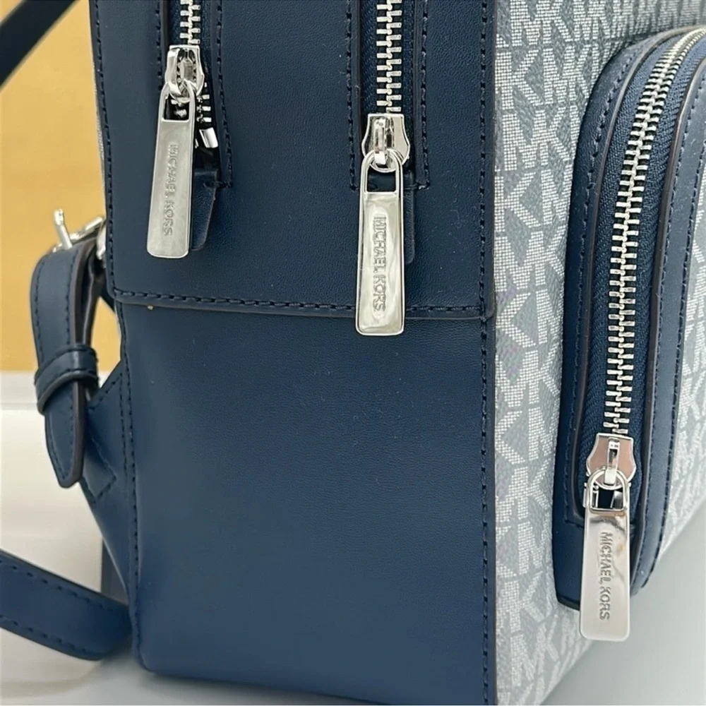 MICHAEL KORS Jaycee Medium Ombré Signature Logo Zip Pocket Backpack Navy NWT